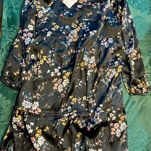 Abercrombie Satin Girls Floral Black Dress Size 11/12